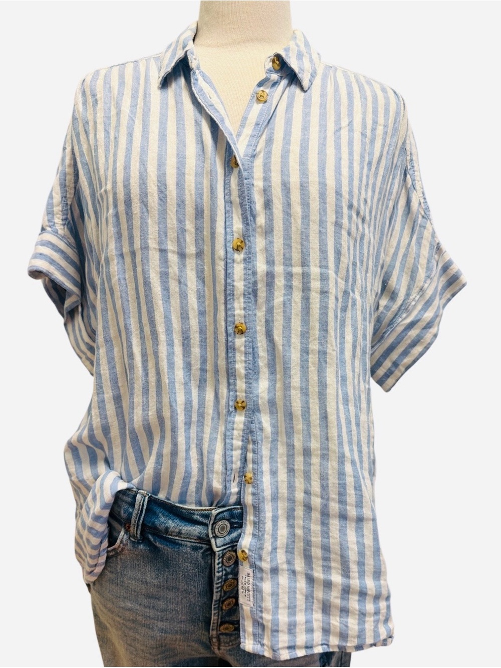 J. Crew BAIRD McNUTT-Short-Sleeve Irish Linen shirt, light, blue, and white - Picture 5 of 8